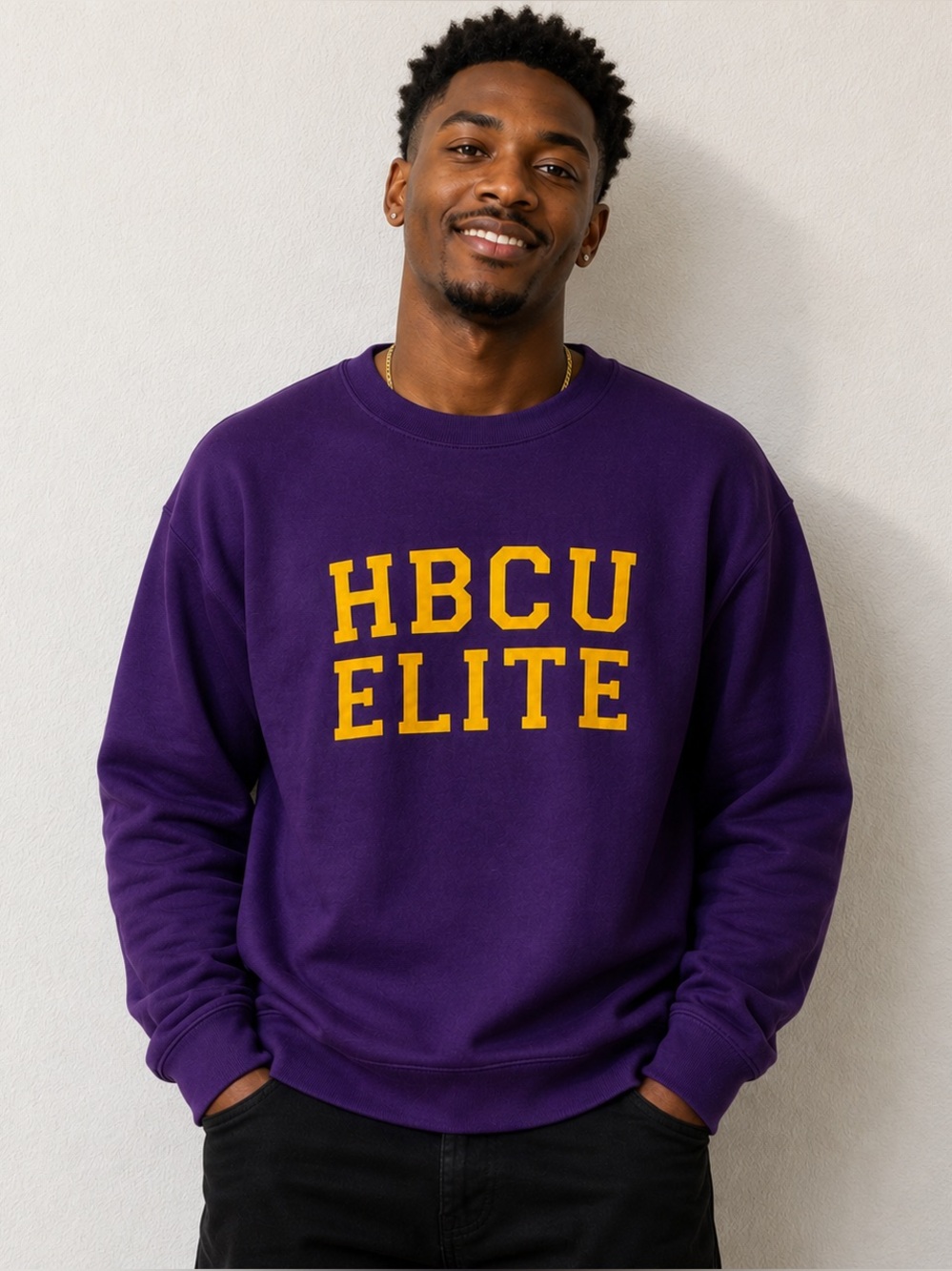 HBCU ELITE Purple w Yellow font Crewneck Sweatshirt Size XL
